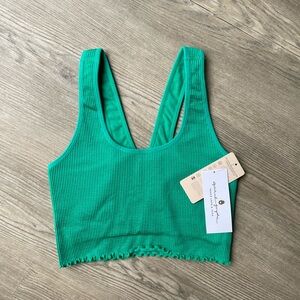 Spiritual Gangster, NWT, green ribbed crop tank with built in bra, size XS/S